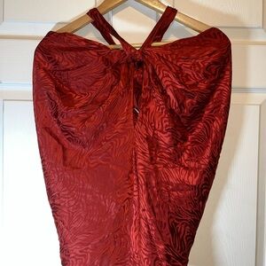 Ronny Kobo Collection Deep Red Satin Textured Knot-Front Tank